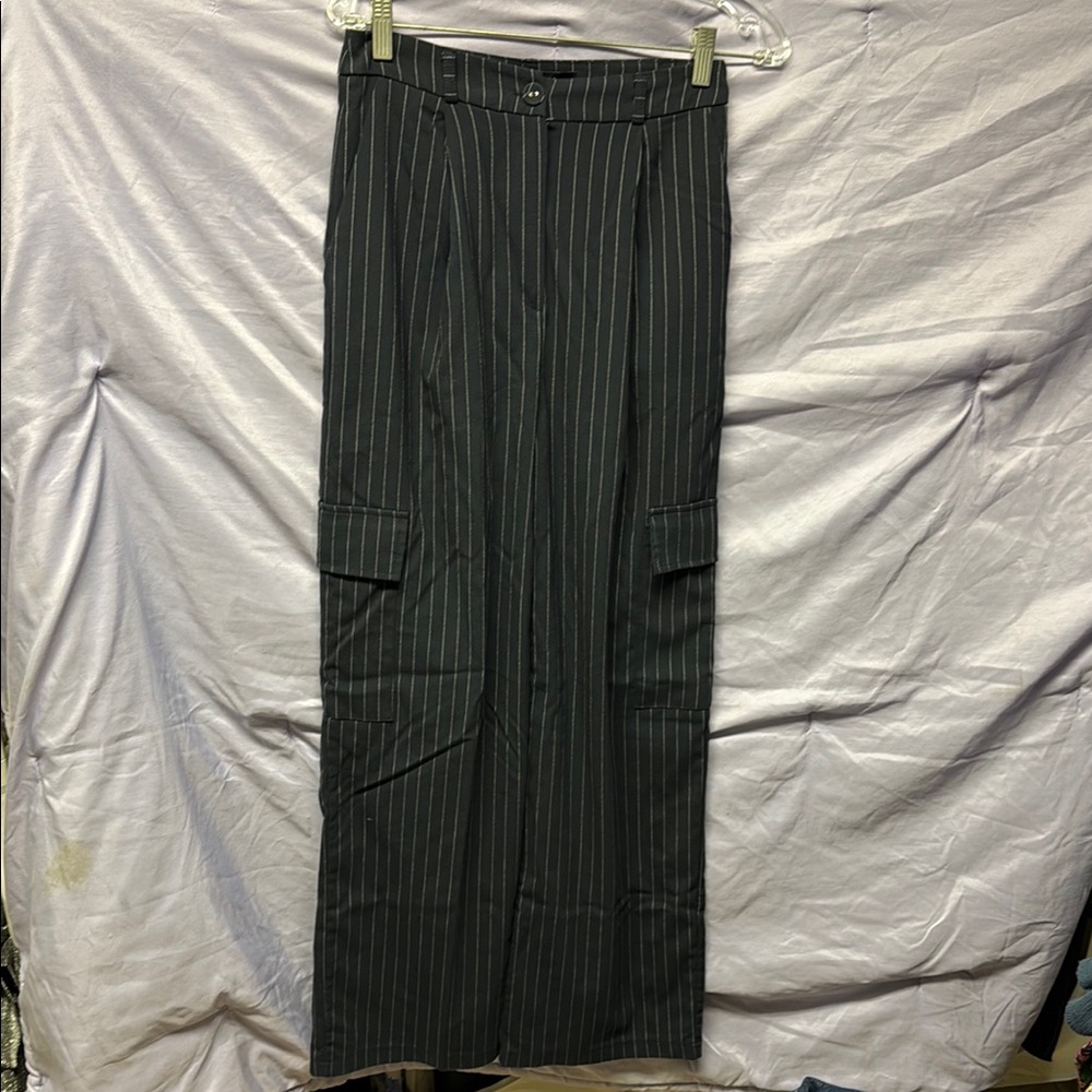 Black and White Flare Pants with Classic Pinstripes